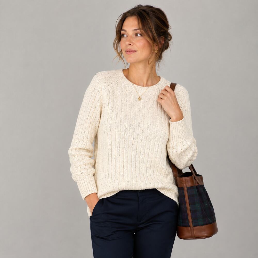 Karen Scott Cream Cable Knit Crew Neck Sweater Women’s Size L NWT